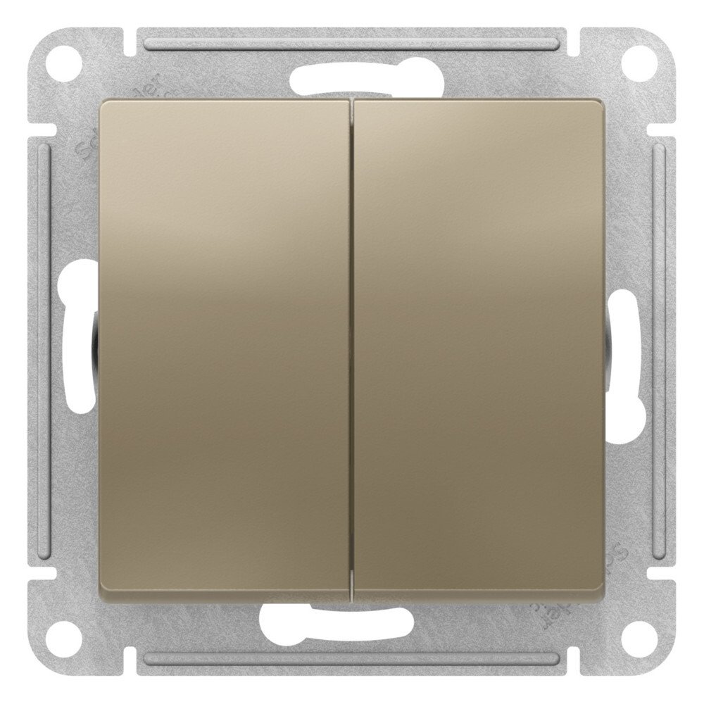 

Переключатель двухклавишный Systeme Electric ATN000573 AtlasDesign перекрестный, 2 x сх. 7, 10АХ, механизм, Шампань, ATN000573