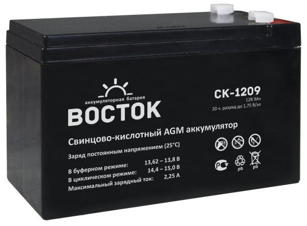 

Батарея ВОСТОК СК 1209 аккумуляторная, 12В, 9Ач, 151/65/100, СК 1209
