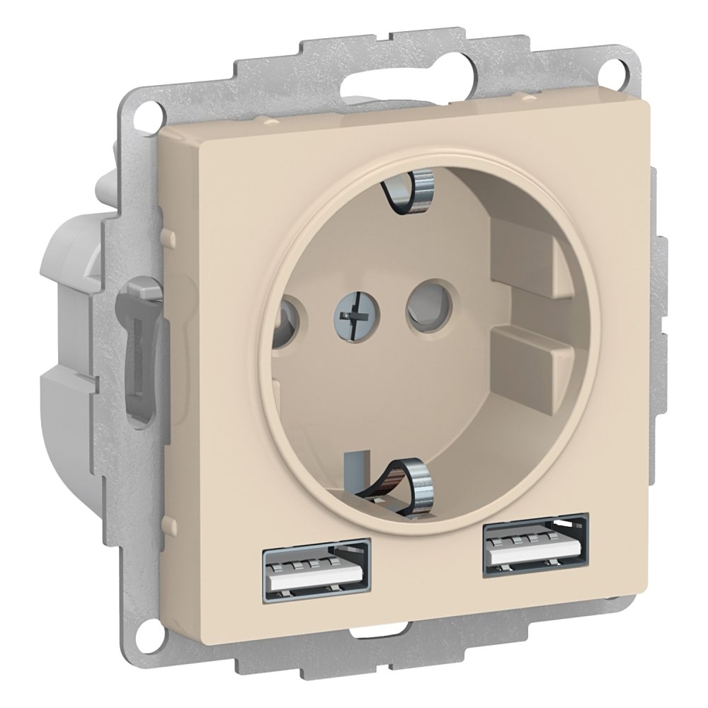 

Розетка с заземлением с 2 USB Systeme Electric ATN000230 AtlasDesign A+A, 5В/2,4А, 2х5В/1,2А, механизм, Бежевый, ATN000230