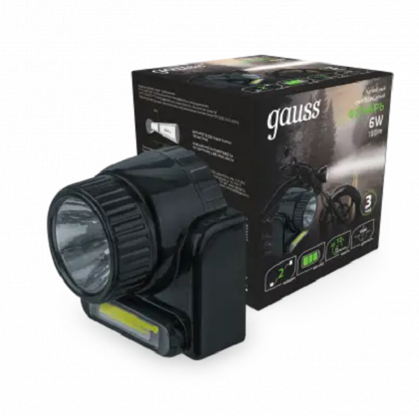 

Фонарь Gauss GF309 налобный GFL309 6W 180lm Lead acid 800mAh LED, GF309