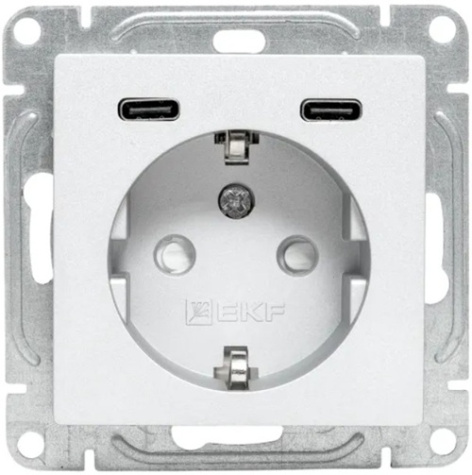 фото Розетка с заземлением с 2 USB  EKF UP1-SOA-111-2USBC