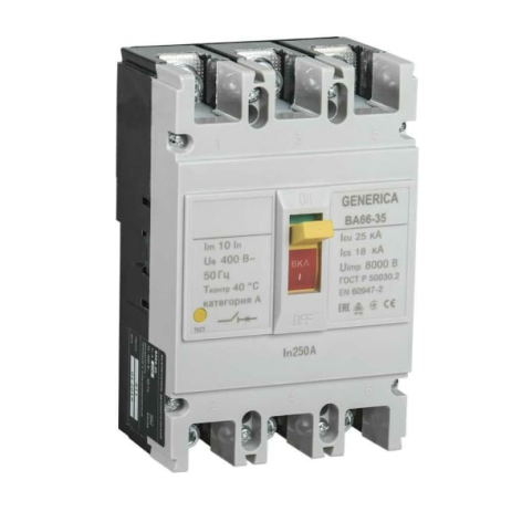 Изображение товара Автоматический выключатель GENERICA SAV30-3-0250-G 3 полюса для защиты электросетей