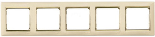 

Рамка Legrand 774155 Valena 5 постов вертикальная, IP20 (слоновая кость/золотой штрих), 774155