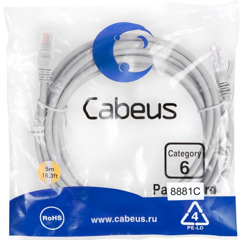 фото Кабель патч-корд U/UTP 6 кат. 5м Cabeus PC-UTP-RJ45-Cat.6-5m-LSZH в Краснодаре