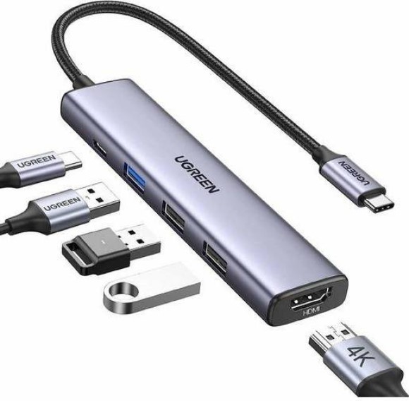 

Конвертер UGREEN CM478 USB-C To HDMI+1xUSB3.0 A+2xUSB2.0 A+PD Power Converter. Цвет: серебристый, CM478