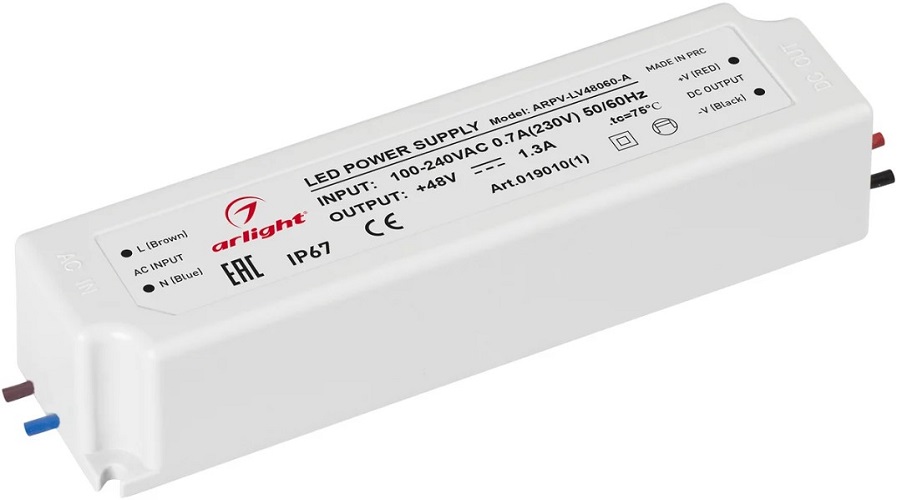 

Блок питания Arlight ARPV-LV48060-A 019010(1) (48V, 1.3A, 60W) IP67 пластик, ARPV-LV48060-A
