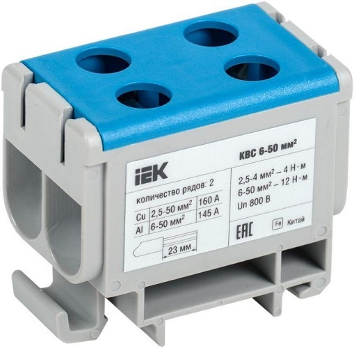 

Клемма вводная IEK YZN13-050-K07 силовая КВС 6-50 кв.мм. 2-рядная синяя, YZN13-050-K07