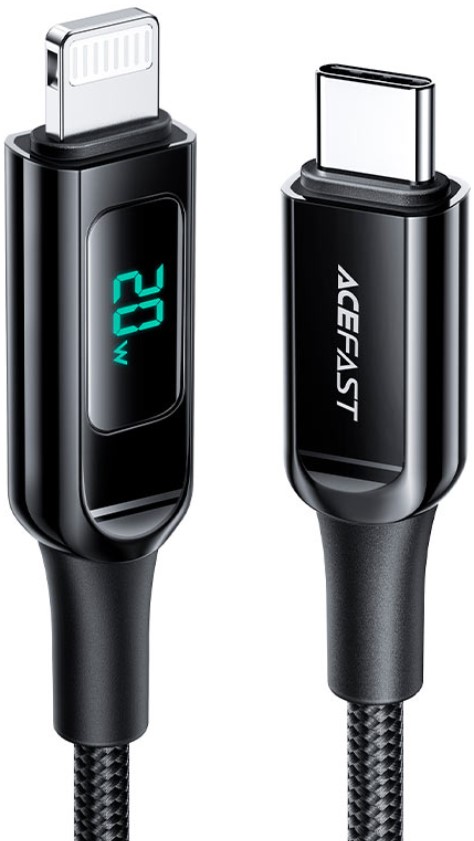 

Кабель ACEFAST C6-01 USB Type-C/Lightning, 1.2м, с цифровым дисплеем, чёрный, C6-01