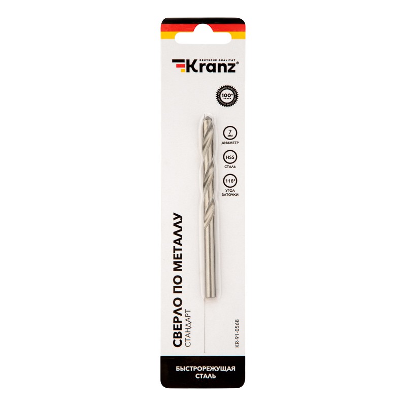 

Сверло KRANZ KR-91-0570 по металлу 8,0х117х75 мм HSS (1 шт. в упаковке) DIN 338, KR-91-0570