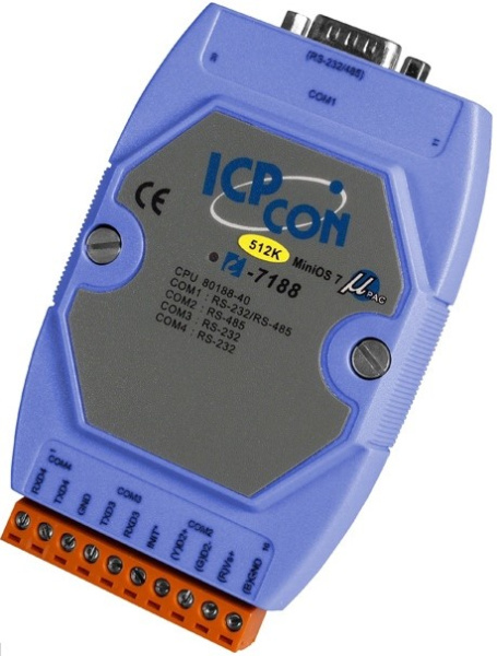 Изображение товара Промышленный контроллер ICP DAS I-7188/DOS/512 CR с протоколами Modbus и DIN-монтажем