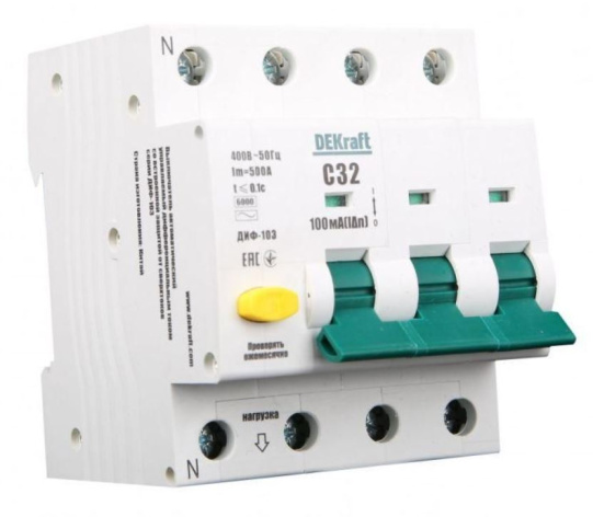 Изображение товара Автомат DEKraft 16405DEK 40А 30мА 4 полюса