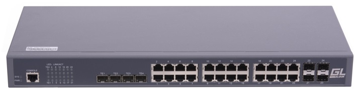 

Коммутатор управляемый GIGALINK GL-SW-G201-28TC L2, 24 BASE-T 1000Mb/s портов, 4 Combo TX/SFP 10/100/1000Mb/s, 4 10G SFP+, 1 Console. 1U 19", 220V, GL-SW-G201-28TC