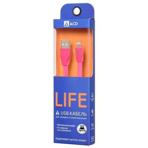 

Кабель интерфейсный ACD ACD-U920-P5M Life Lightning; USB-A TPE, 1м, маджента, ACD-U920-P5M