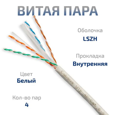 фото Кабель витая пара U/UTP 6 кат. 4 пары Cabeus UTP-4P-Cat.6-SOLID-LSZH-WH-100 в Санкт-Петербургe