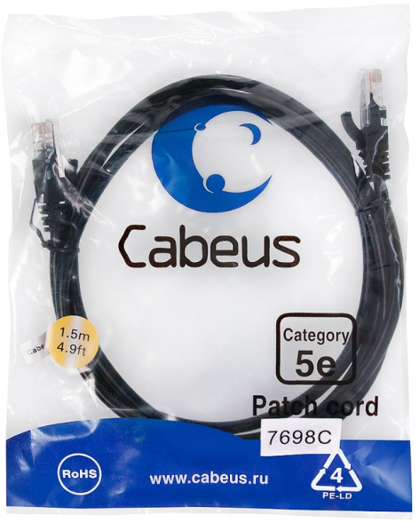 фото Кабель патч-корд U/UTP 5e кат. 1.5м Cabeus PC-UTP-RJ45-Cat.5e-1.5m-BK в Санкт-Петербургe