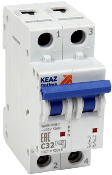 Изображение товара Автоматический выключатель КЭАЗ 2 полюса 6 кА 230 В IP20 модел 260587