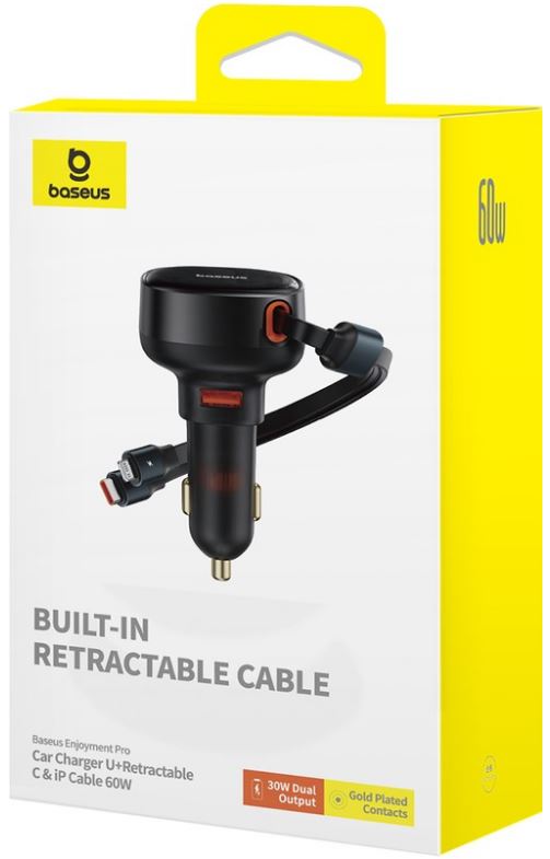 

Зарядное устройство автомобильное Baseus C00057802111-02 Enjoyment Pro U+Retractable C & Lightning Cable 60W Cluster Black (быстрая зарядка, 0.7м, DC1, C00057802111-02
