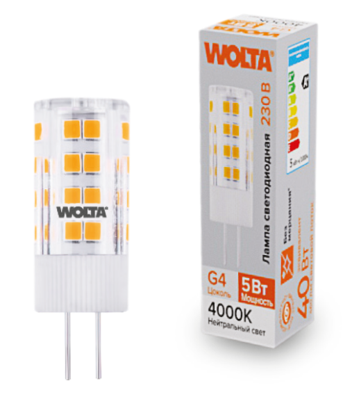 

Лампа светодиодная WOLTA WSTD-JC-220V5W4KG4-C 5Вт 4000K G4, WSTD-JC-220V5W4KG4-C