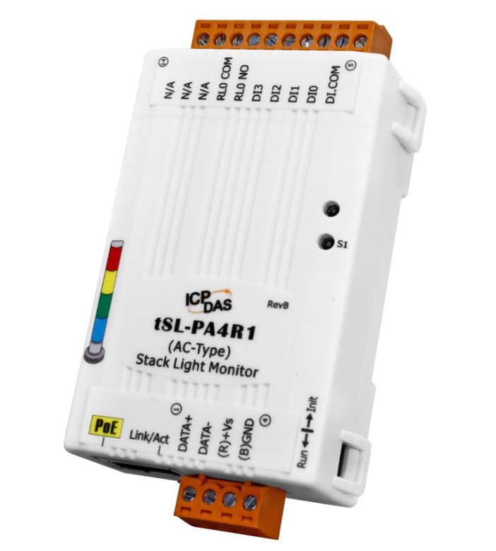 

Модуль ICP DAS tSL-PA4R1 CR Single Stack Light Monitoring Module with Ethernet/RS-485 Interface and PoE for AC Stack Lights. (4 AC DI + 1 Relay) (RoHS, tSL-PA4R1 CR