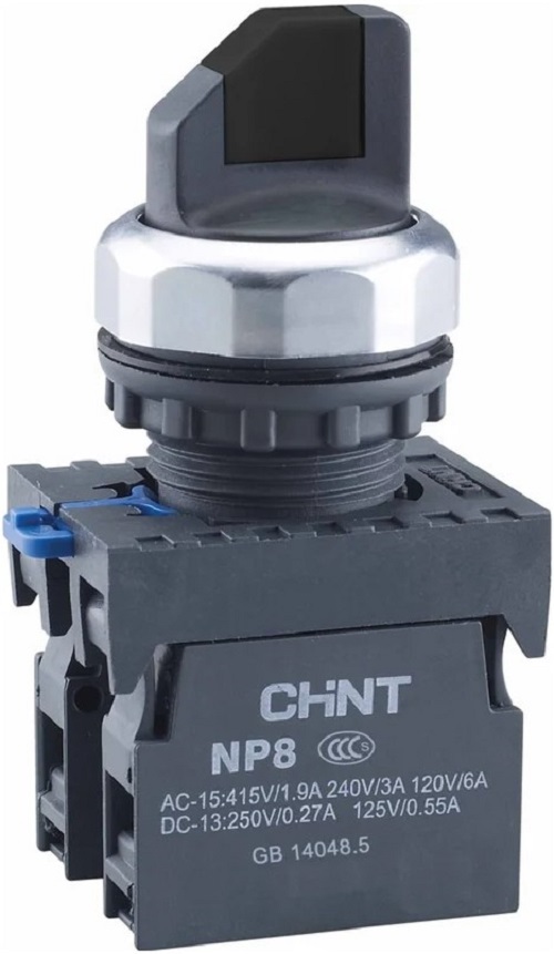 

Переключатель на 3 положения с фиксацией CHINT 667137 без подсветки NP8-11X/312, черн. 1НО+1НЗ IP65, 667137