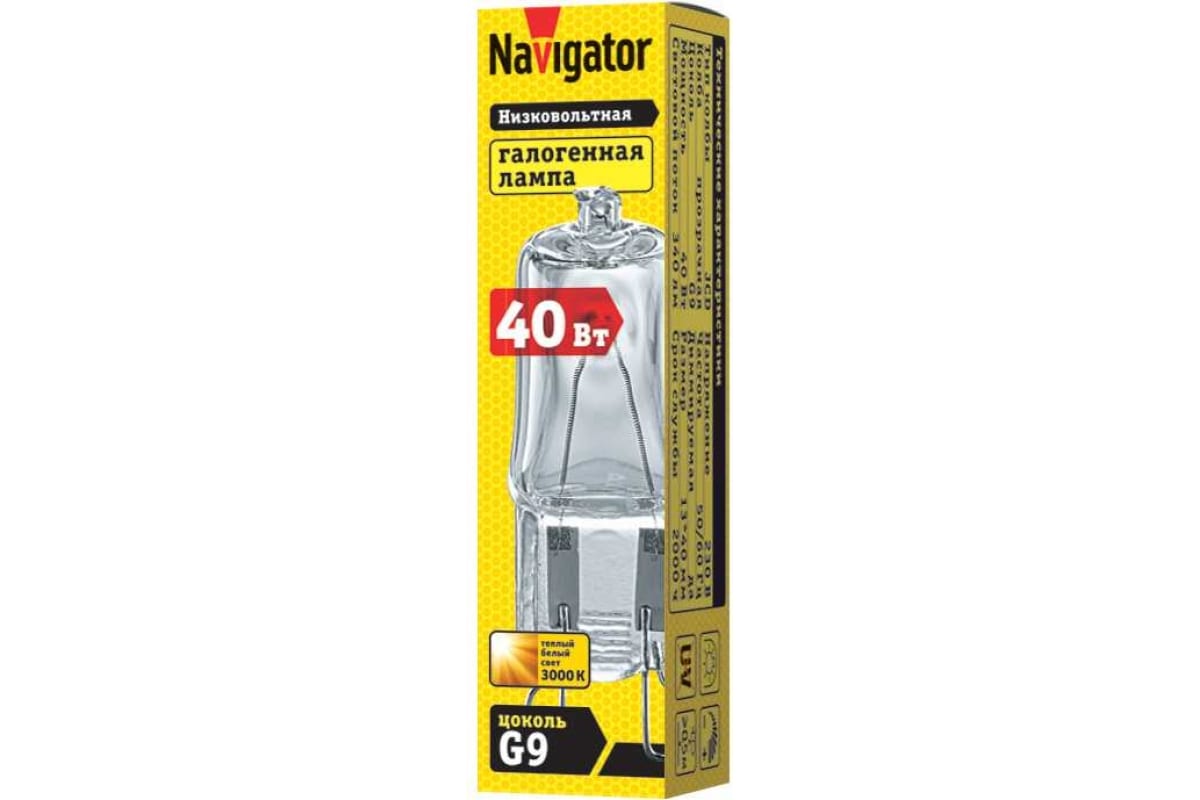 

Лампа галогенная Navigator JCD9 40Вт, 230В, 3000К, 340лм, G9, 13x40мм, прозрачная (94215), JCD9