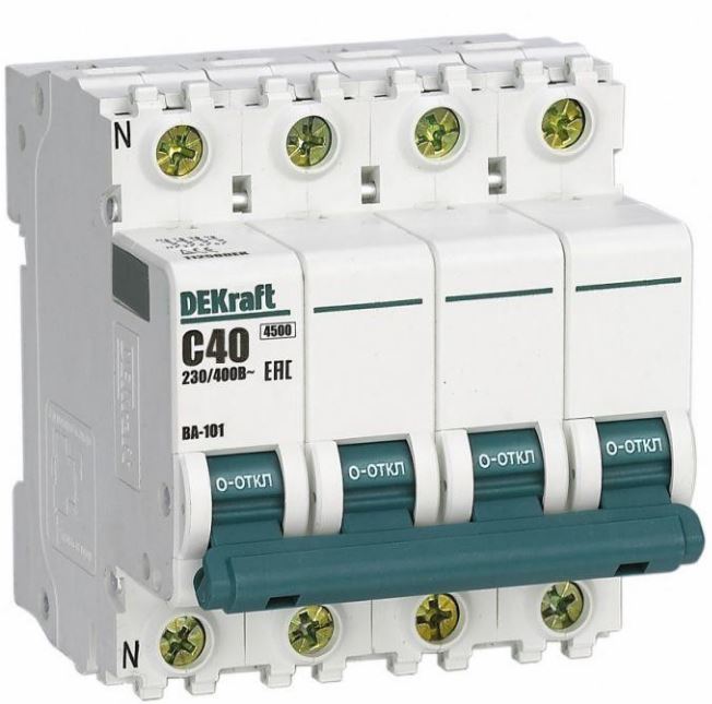 

Автоматический выключатель DEKraft 11258DEK 3P+N 40А х-ка C ВА-101 4,5кА, 11258DEK