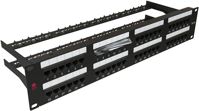 

Патч-панель SYSMATRIX PP 1902U.S485EU.M 19" (2U), 48 портов RJ-45, категория 5e, Dual IDC, с задним кабельным организатором, цвет черный, PP 1902U.S485EU.M