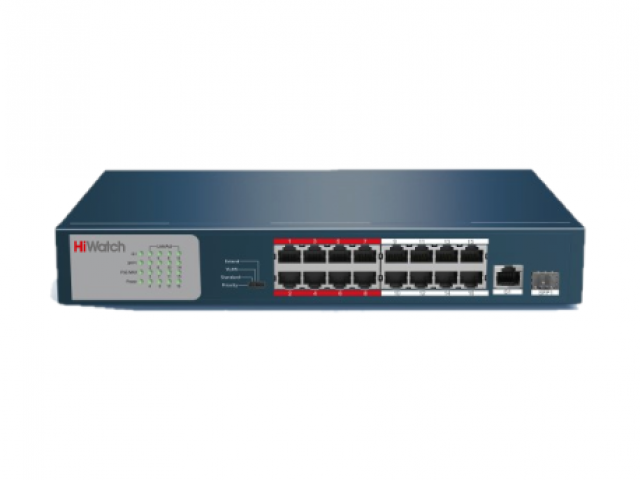 

Коммутатор PoE HiWatch DS-S1816P(B) неуправляемый, 16хRJ45 100M PoE, 8 портов с высоким приоритетом, Uplink порт 1000М Ethernet, SFP порт 1000М, IEEE8, DS-S1816P(B)