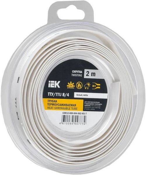 

Трубка термоусадочная IEK UDR12-008-004-002-K01-T ТТУ нг-LS 8/4 белая (2м/упак), UDR12-008-004-002-K01-T