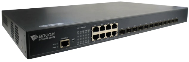 

Коммутатор управляемый BDCom S5612 12*10GE/GE SFP+ ports, 8*GE TX ports; AC220V single power supply; the cooling fan, 1U, 19-inch rack-mounted install, S5612