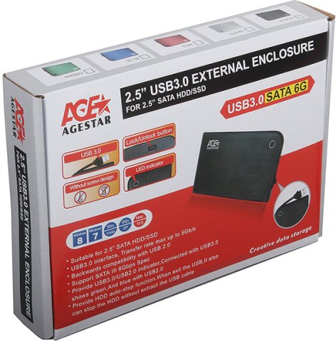 фото Внешний корпус для HDD SATA 2.5” AgeStar 3UB2A14 (BLACK) в Казани