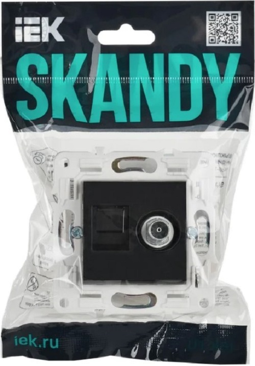 

Розетка комбинированная IEK SK-AK20-1-K02 SKANDY TV+RJ45 кат.5E SK-A14Bl Черный, SK-AK20-1-K02