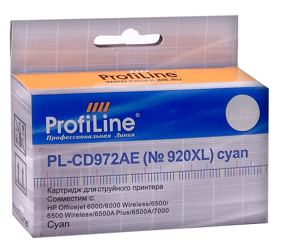 

Картридж ProfiLine PL-CD972AE-C №920XL для принтеров HP officejet 6000/6500/7000 Cyan водн ProfiLine, PL-CD972AE-C