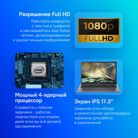 фото Ноутбук  Acer Aspire 3 A317-55P-C3XL в Уфе 17.3 ", N, 8 Гб RAM, 512 Гб SSD, UHD Graphics, Серебристый