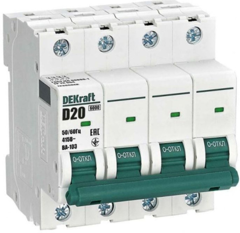 Изображение товара Автоматический выключатель DEKraft 12386DEK защита цепей 20 А, IP20, 6 кА