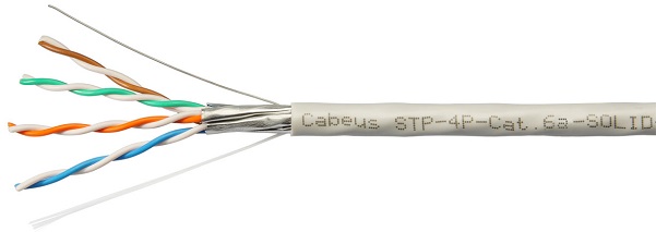 

Кабель витая пара F/UTP 6а кат. 4 пары Cabeus STP-4P-Cat.6a-SOLID-IN-PVC 23AWG(0.57 мм), медь, одножильный (solid), внутренний, PVC, серый, уп/305м, STP-4P-Cat.6a-SOLID-IN-PVC