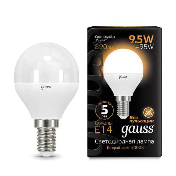 

Лампа светодиодная Gauss 105101110 LED Шар E14 9.5W 890lm 3000K, 105101110