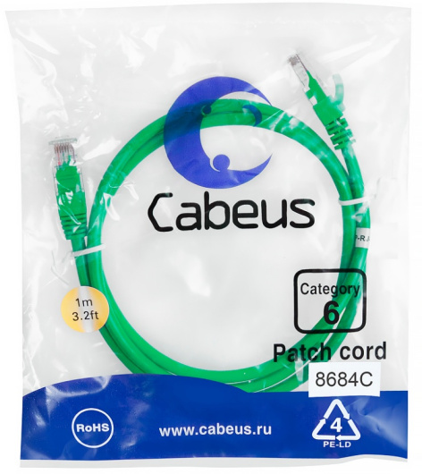 фото Кабель патч-корд U/UTP 6 кат. 1м Cabeus PC-UTP-RJ45-Cat.6-1m-GN в Санкт-Петербургe