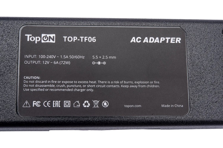 

Адаптер питания TopOn TOP-TF06 72W, 12V, 4-6А, TOP-TF06