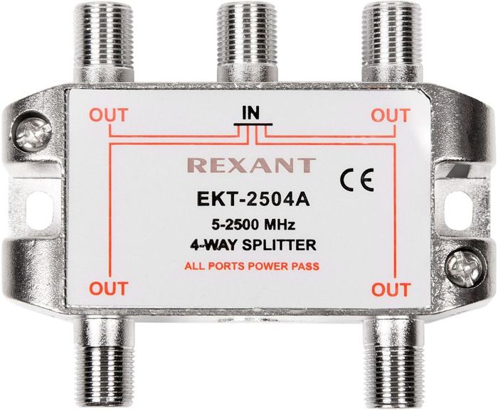 

Сплиттер Rexant 05-6203 ТВ х 4 под F разъём 5-2500 МГц "СПУТНИК", 05-6203