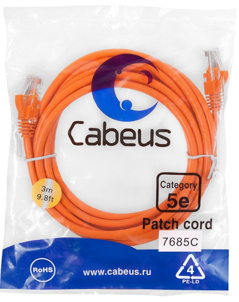 фото Кабель патч-корд U/UTP 5e кат. 3м Cabeus PC-UTP-RJ45-Cat.5e-3m-OR в Санкт-Петербургe