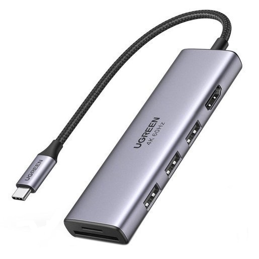 

Конвертер UGREEN CM511 USB-C To HDMI+3*USB 3.0 A+PD Power Converter. Цвет: серый, CM511