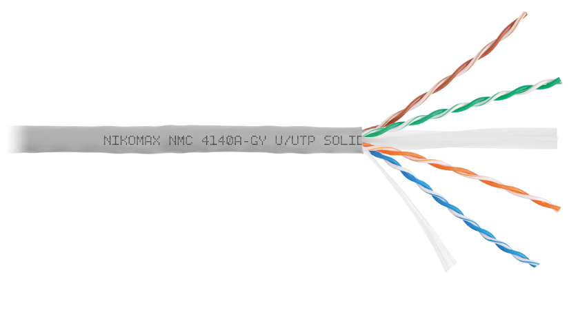

Кабель витая пара U/UTP 6 кат. 4 пары NIKOMAX NMC 4140A-GY 23AWG(0.55 мм), медь, одножильный (solid), внутренний, PVC, серый, уп/305м, NMC 4140A-GY