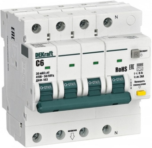 Изображение товара Автомат дифференциальный DEKraft 16399DEK 6 А 30 мА электронный монтаж на DIN-рейку