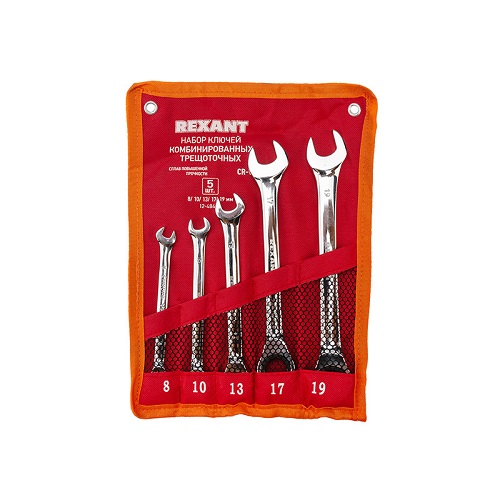 

Набор ключей Rexant 12-4841-1 комбинированных трещоточных (8, 10, 13, 17, 19 мм), 5 шт., CrV, зеркальное хромирование, 12-4841-1