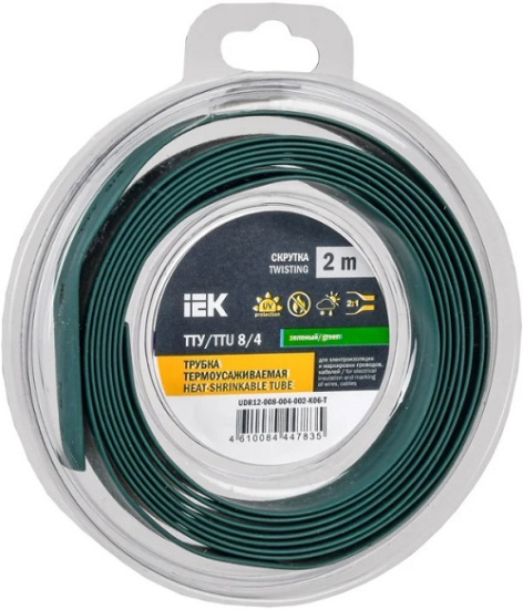 Изображение товара Трубка термоусадочная IEK UDR12-008-004-002-K06-T зеленая, 2 метра