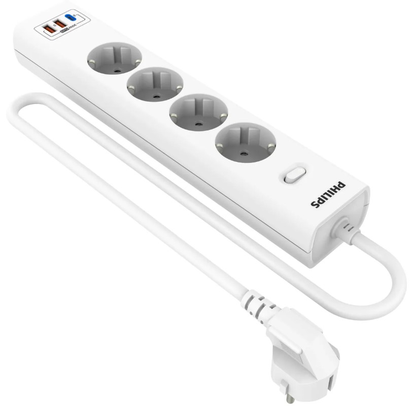 

Сетевой фильтр Philips CHP8246WB/51 4 Розетки с USB PD/QC3.0 (5/9/12В) 30Вт кабель - 3M белый, CHP8246WB/51