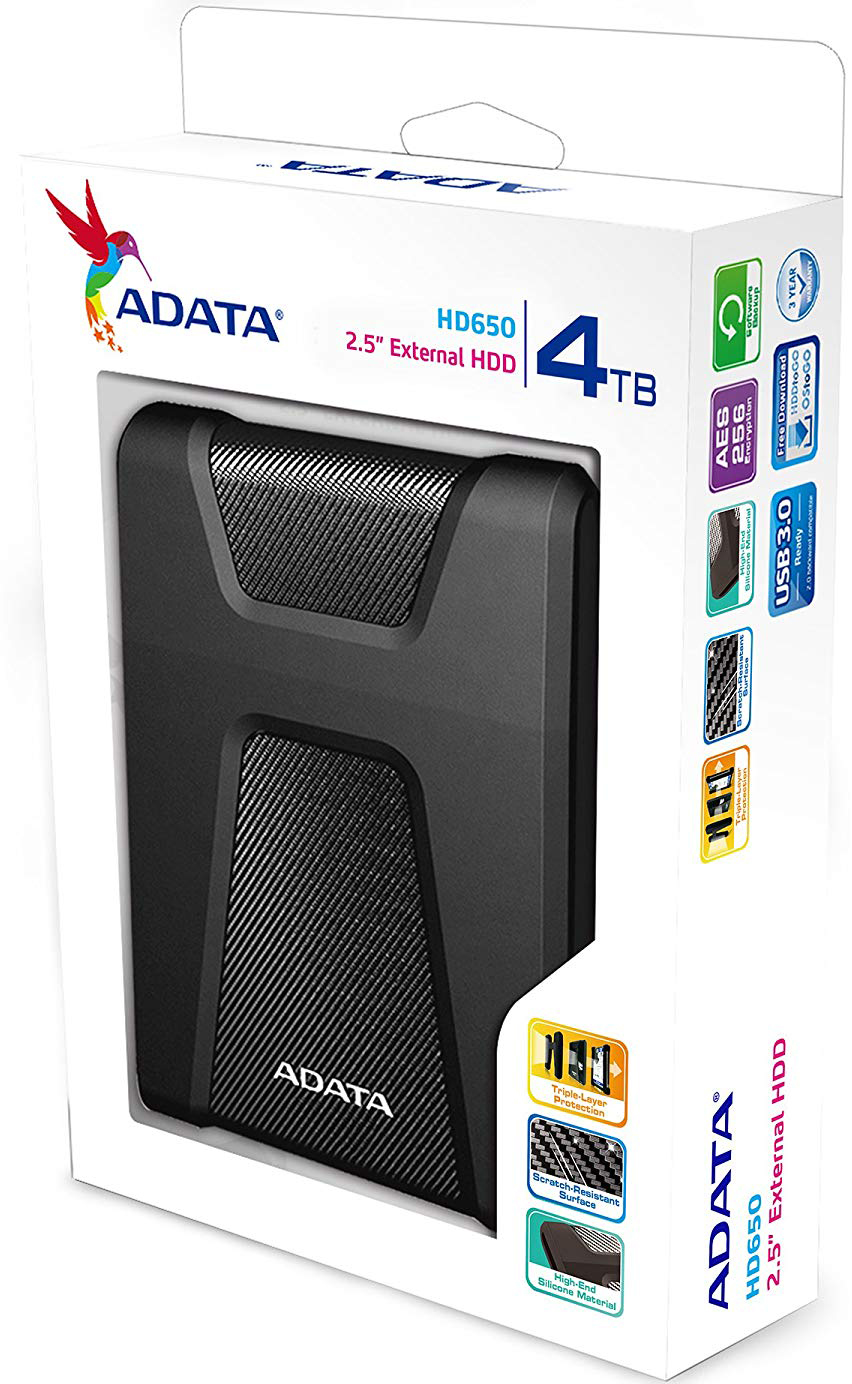 

Внешний жесткий диск 2.5'' ADATA AHD650-4TU31-CBK 4TB HD650 USB 3.1 черный, AHD650-4TU31-CBK