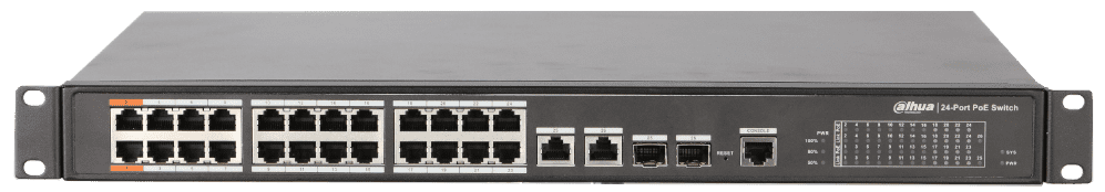 

Коммутатор управляемый Dahua DH-PFS4226-24ET-240 24 портовый, РоЕ, уровня L2; 2 комбо-порта x 10/100/1000 Base-T; 2 комбо-порта х 1000 Base-X, DH-PFS4226-24ET-240