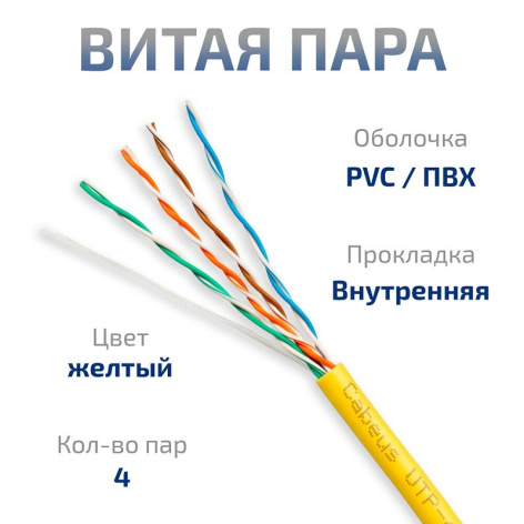 фото Кабель витая пара U/UTP 5e кат. 4 пары Cabeus UTP-4P-Cat.5e-SOLID-YL